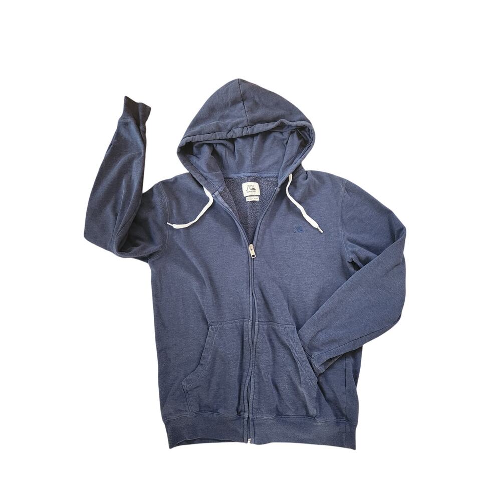 Quiksilver Zip Up Hoodie Medium Blue Fleece Lined Surf Skate Casual